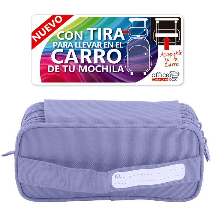 Estuche Escolar Triple Portatodo de Alta Capacidad con Tres Cremalleras, Violeta