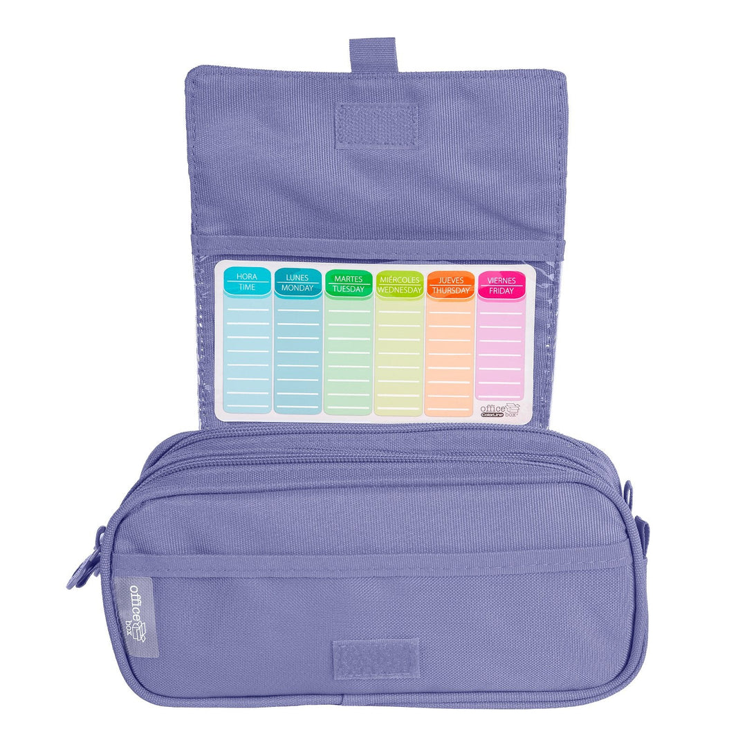 Estuche Escolar Triple Portatodo de Alta Capacidad con Tres Cremalleras, Violeta