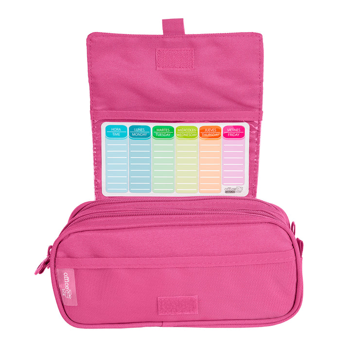 ColePack Eco - Estuche Triple de 3 Cremalleras con Material Escolar Incluido. Fucsia