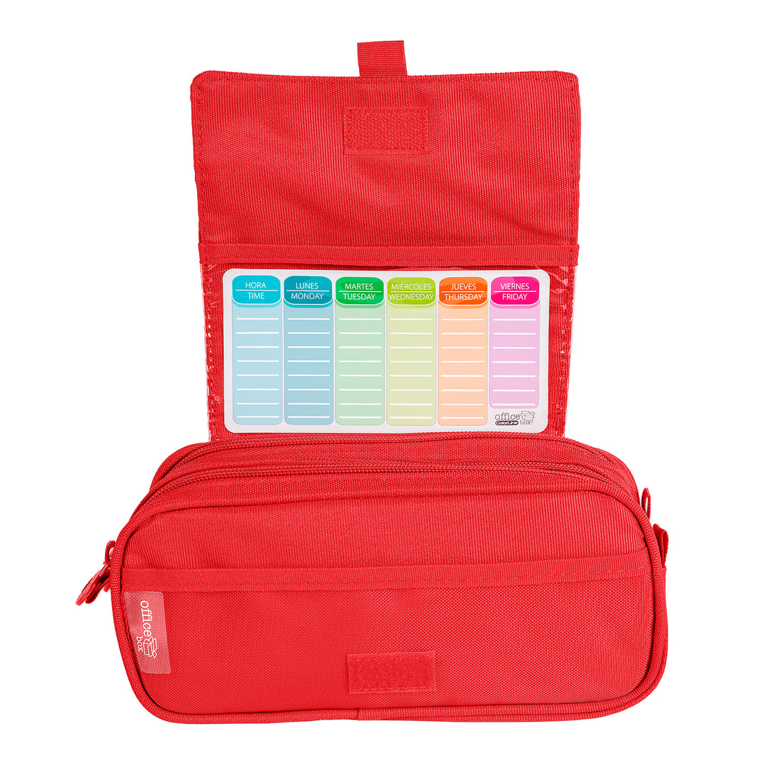 ColePack Eco - Estuche Triple de 3 Cremalleras con Material Escolar Incluido. Rojo Coral