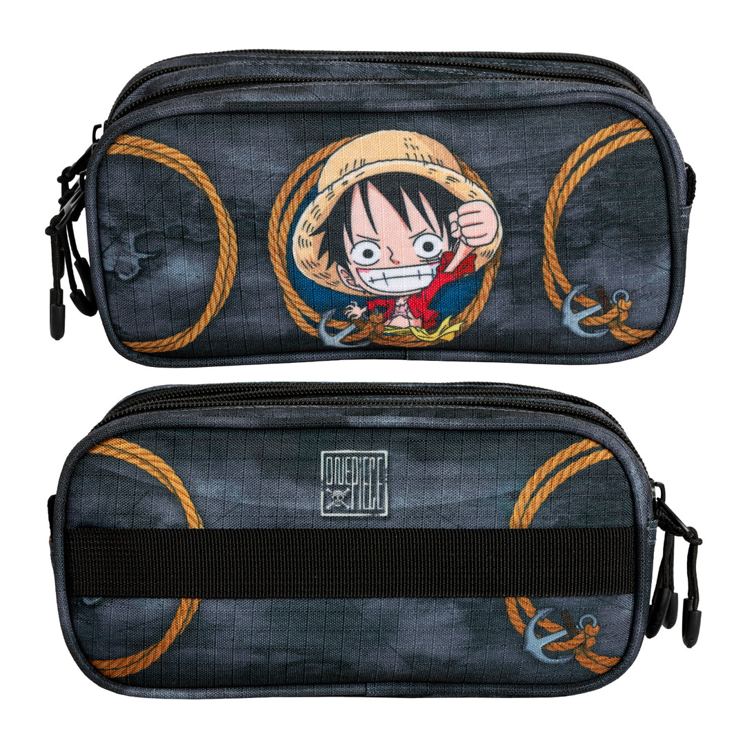 ONE PIECE Ropes - Estuche Escolar Triple Portatodo Tres Cremalleras TRICK FAN Gris