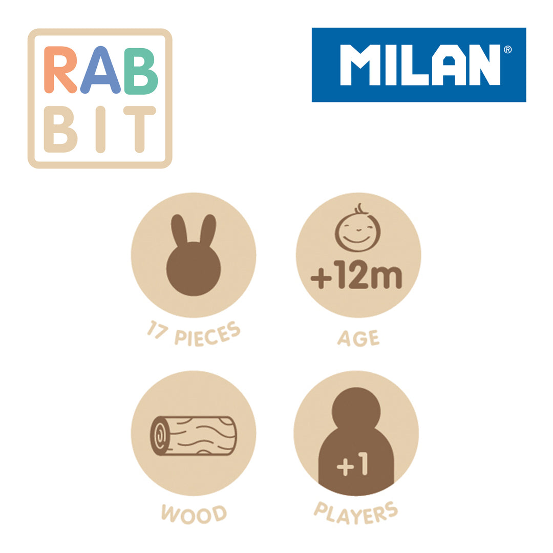 MILAN Rabbit - Juguete Educativo de Madera Cubo Encajar Piezas. Edad 12 Meses