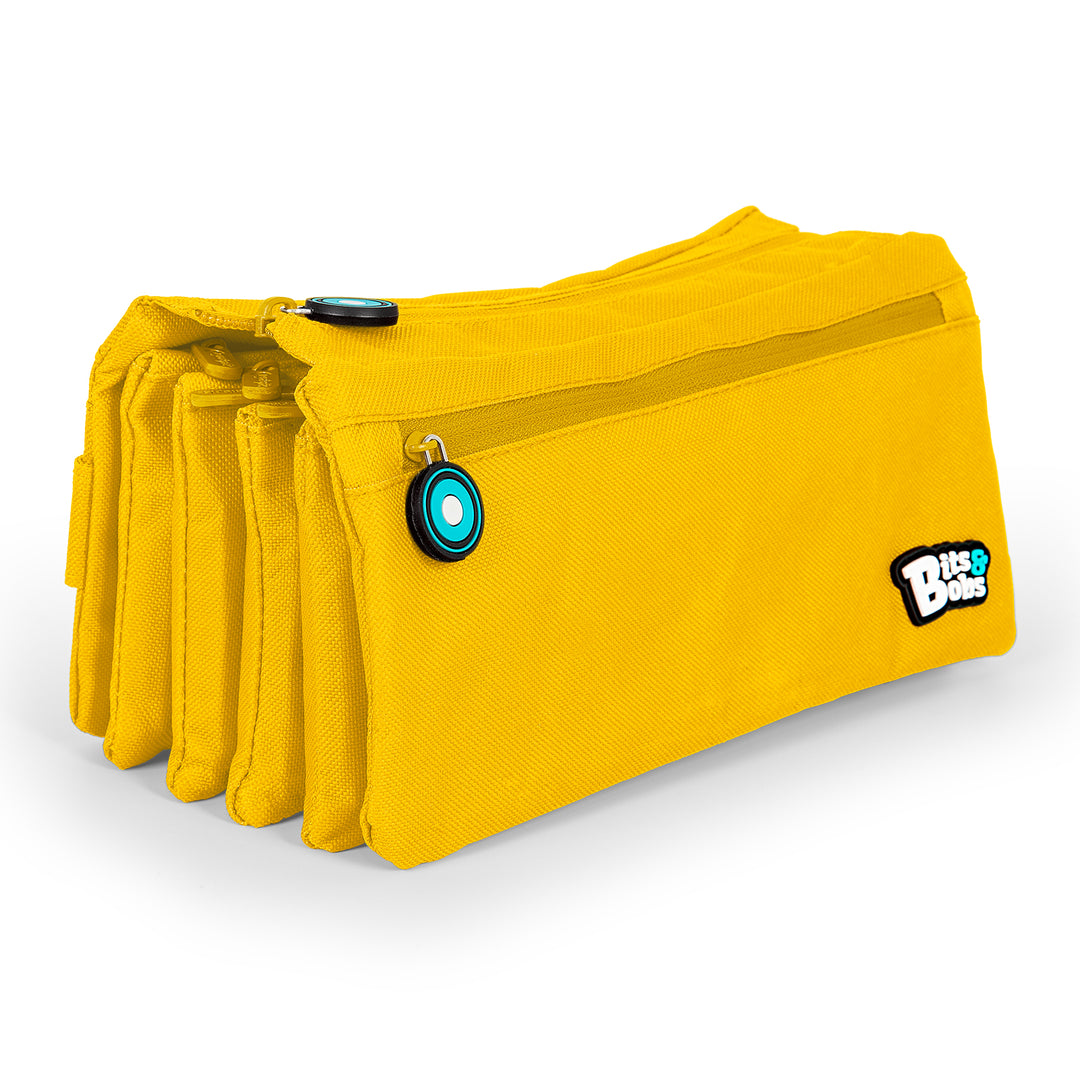 ColePack Eco36 - Estuche Cuadruple de 4 Cremalleras con Material Escolar Incluido. Amarillo