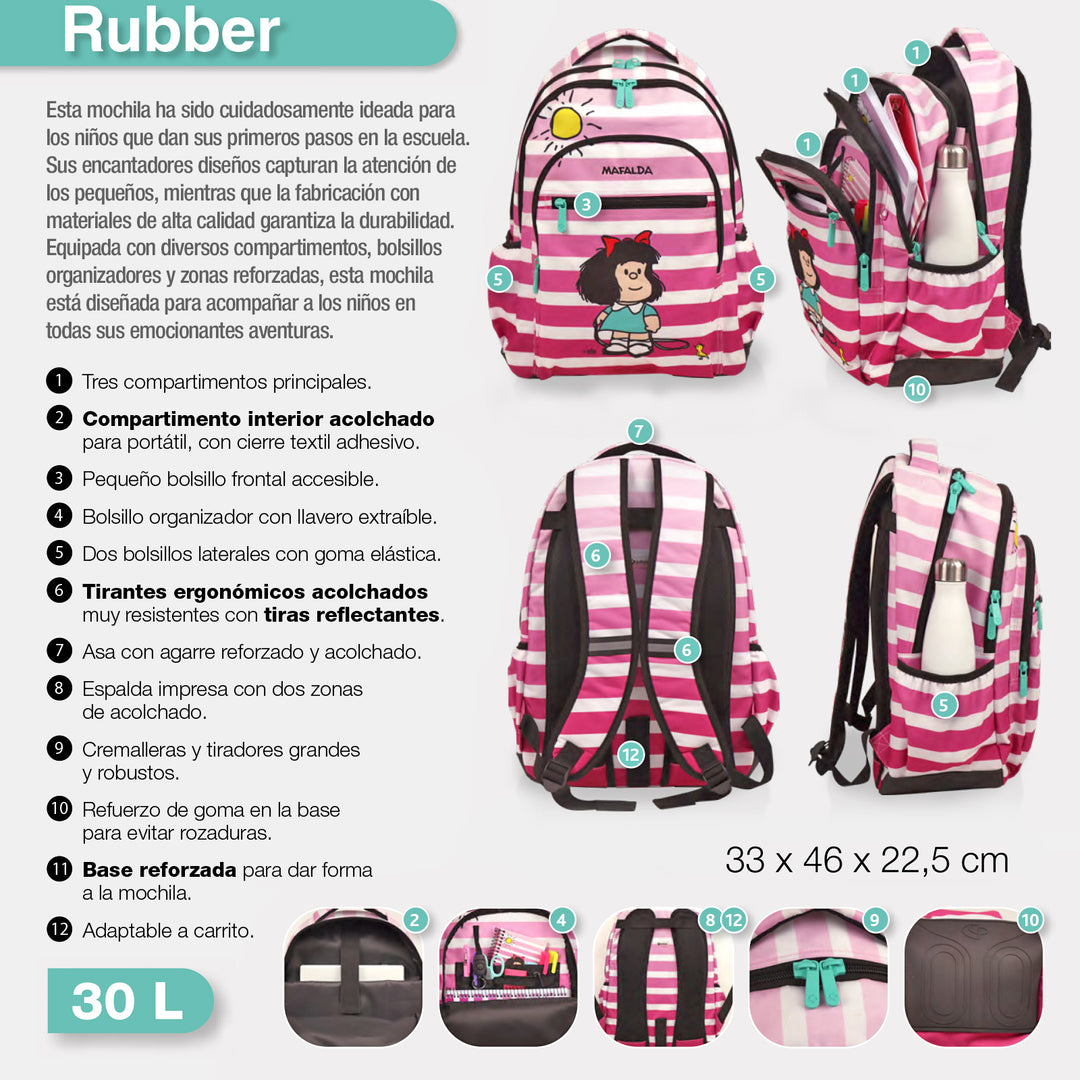 Grafoplás - Mochila Escolar 3 Cremalleras con Divisor para Portátil. Adaptable Carrito. Goal