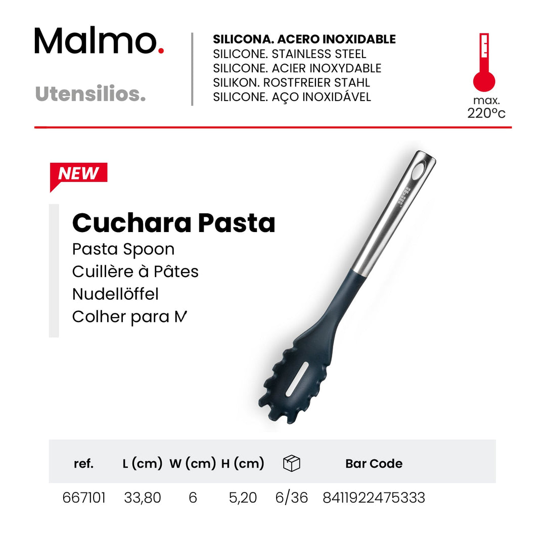 IBILI Malmo - Cuchara para Pasta en Silicona con Mango de Acero Inoxidable