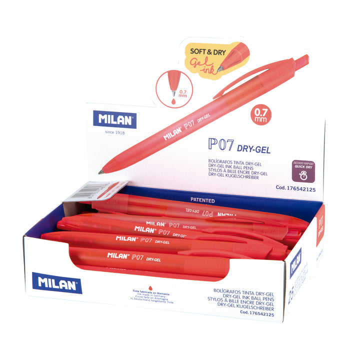 MILAN - Pack de 5 Bolígrafos Roller P07 Dry-Gel. Tinta Base Aceite Secado Rápido. Rojo