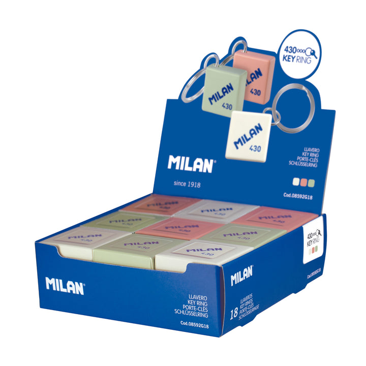 MILAN - Caja con 18 Llaveros con la Forma de la Icónica Goma de Borrar MILAN 430