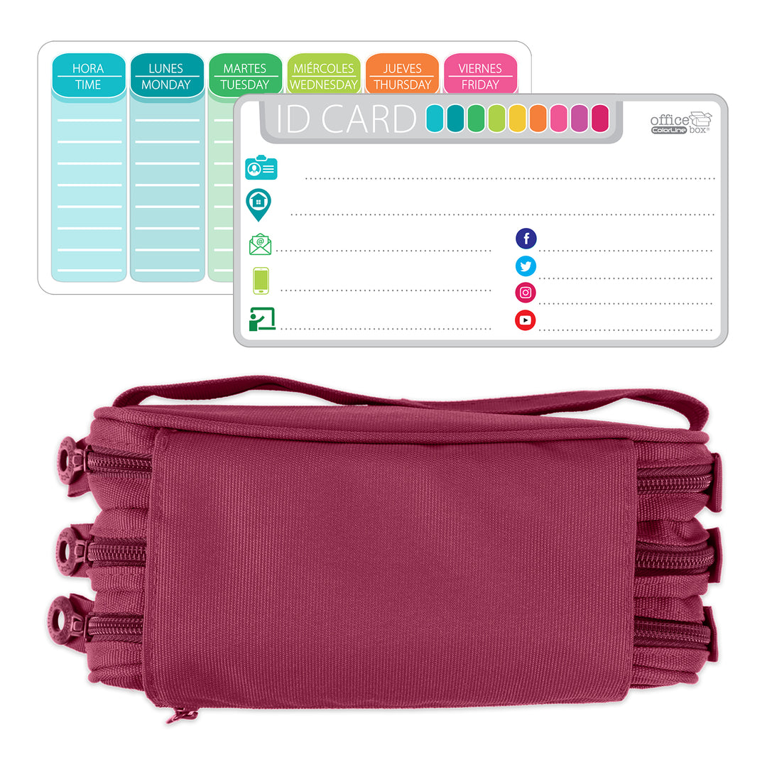 ColePack Eco - Estuche Triple de 3 Cremalleras con Material Escolar Incluido. Morado