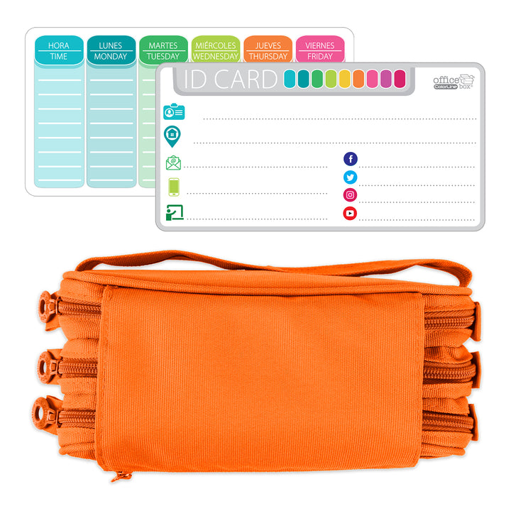 ColePack Eco - Estuche Triple de 3 Cremalleras con Material Escolar Incluido. Naranja