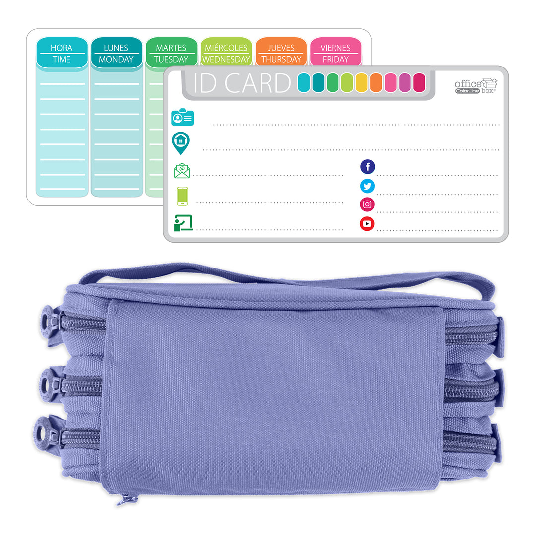 ColePack Eco - Estuche Triple de 3 Cremalleras con Material Escolar Incluido. Violeta