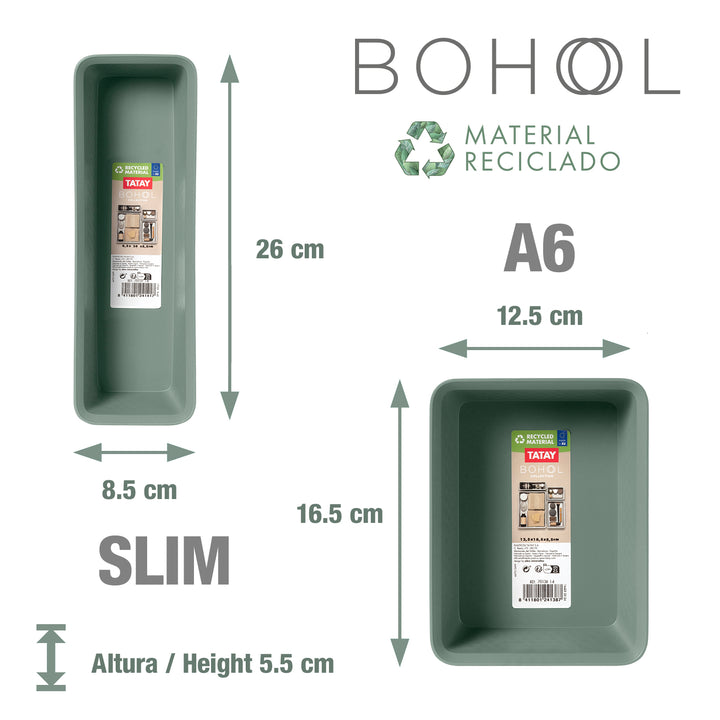 TATAY Bohol - Set de 5 Organizadores de Cajones en Plástico Reciclado. Verde Sage