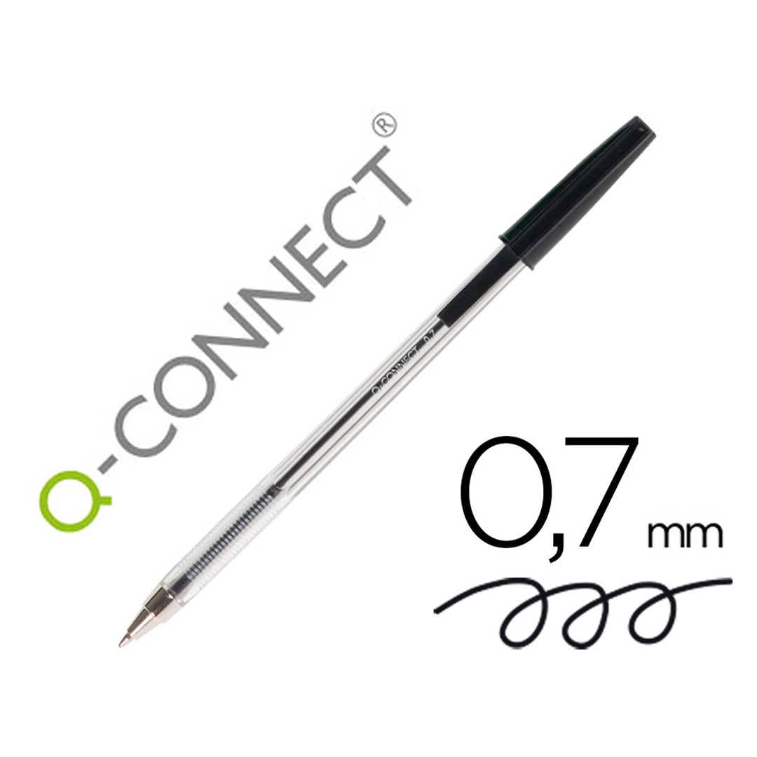 QCONNECT - Pack de 50 Bolígrafos Transparente de Color Negro