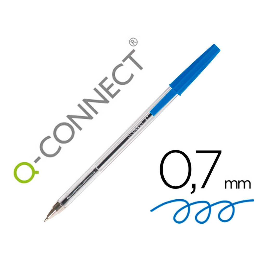 QCONNECT - Pack de 50 Bolígrafos Transparente de Color Azul