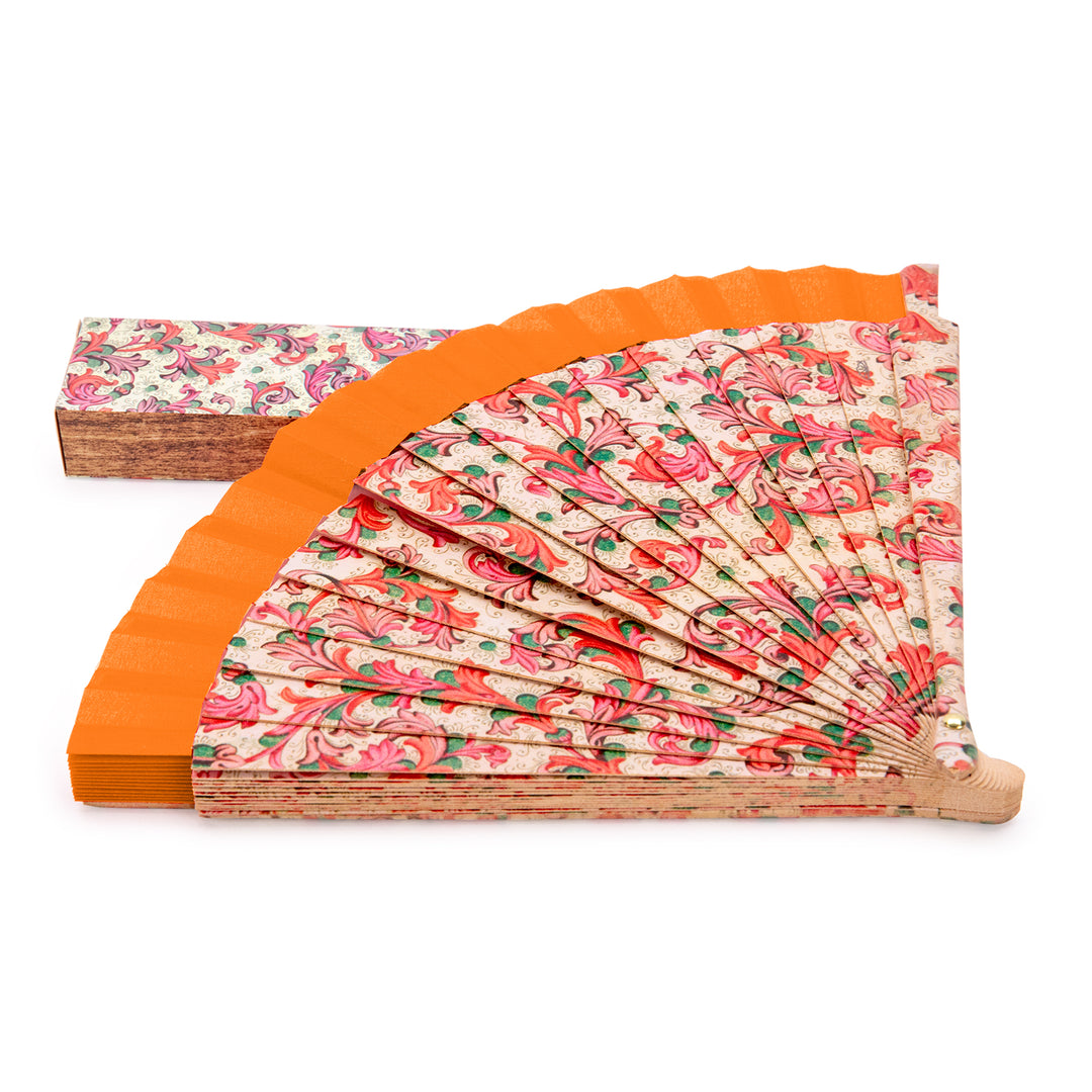 APARISI - Abanico Plegable de 23 cm en Madera Estampada. Carta Fioren Naranja