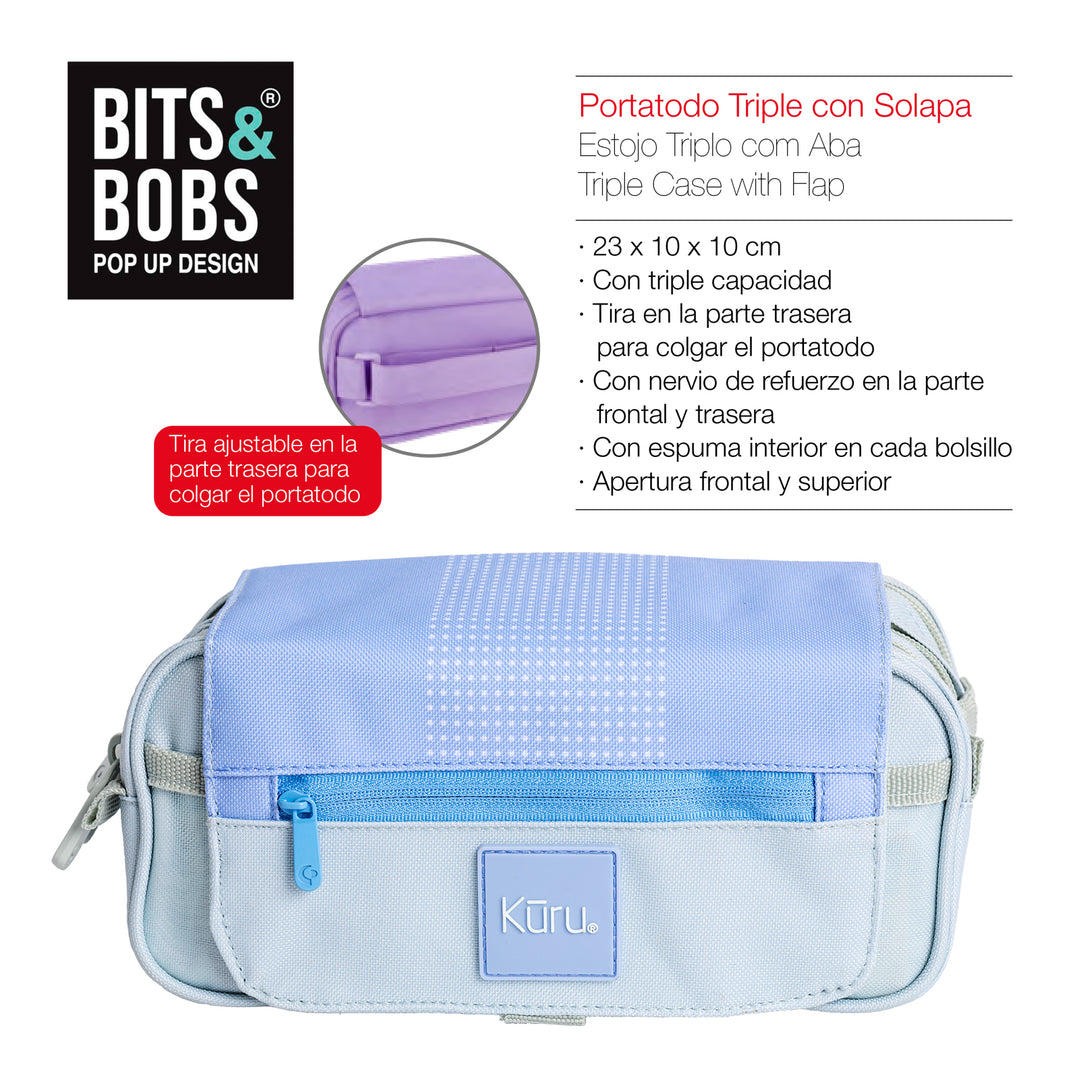 ColePack Kuru24 - Estuche Triple de 3 Cremalleras con Material Escolar Incluido. Azul