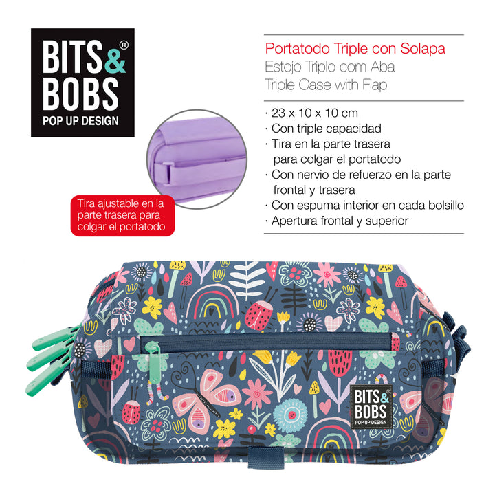 ColePack Design - Estuche Triple de 3 Cremalleras con Material Escolar Incluido. Botanic