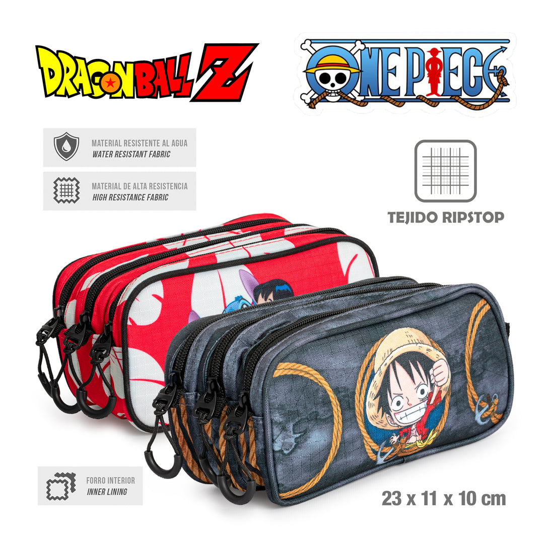 ONE PIECE Ropes - Estuche Escolar Triple Portatodo Tres Cremalleras TRICK FAN Gris