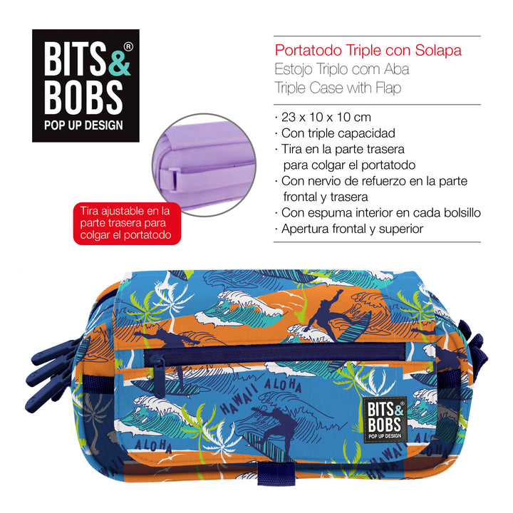 ColePack EcoDes - Estuche Triple de 3 Cremalleras con Material Escolar Incluido. Hawaii