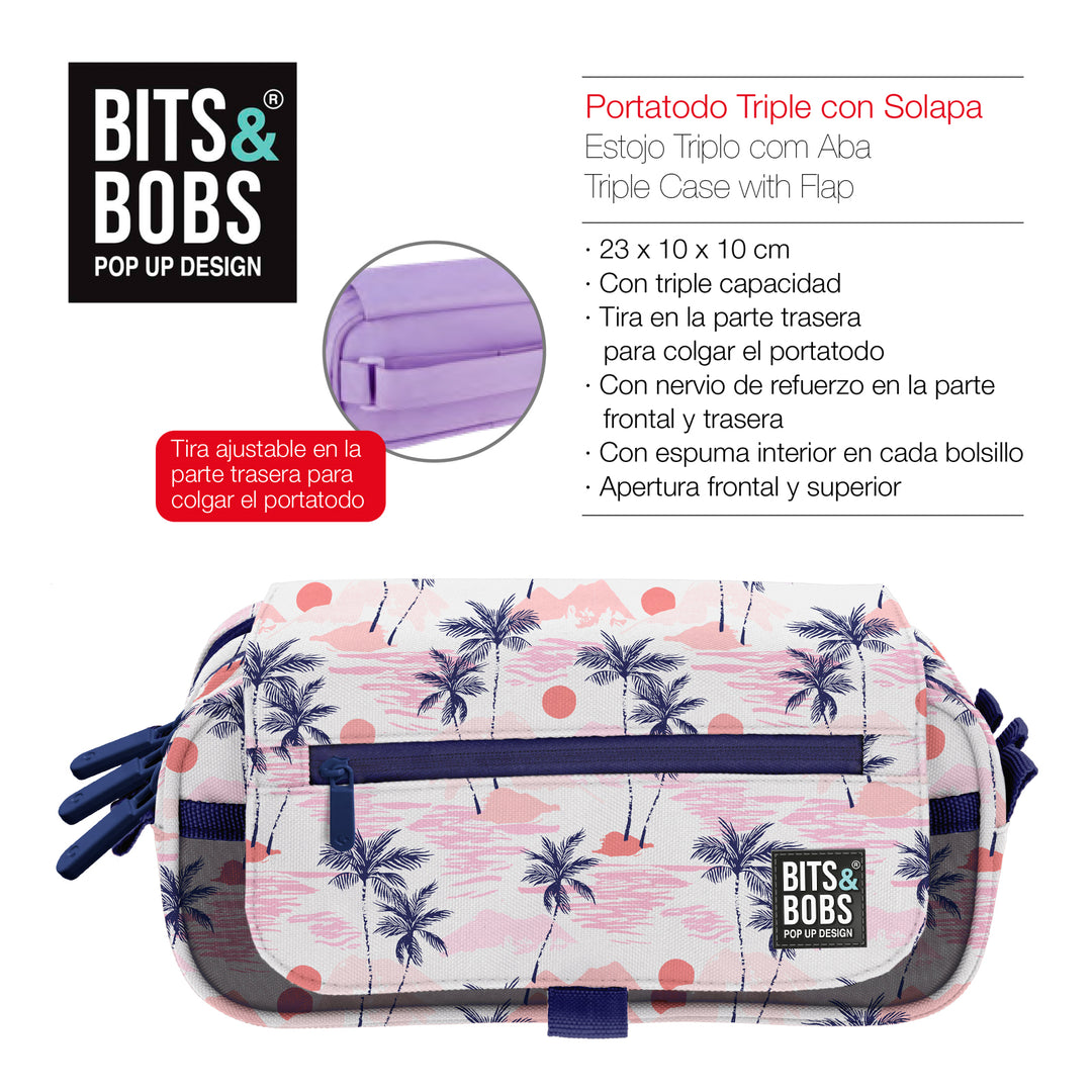 ColePack EcoDes - Estuche Triple de 3 Cremalleras con Material Escolar Incluido. Sunset