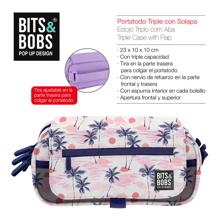 ColePack EcoDes - Estuche Triple de 3 Cremalleras con Material Escolar Incluido. Sunset