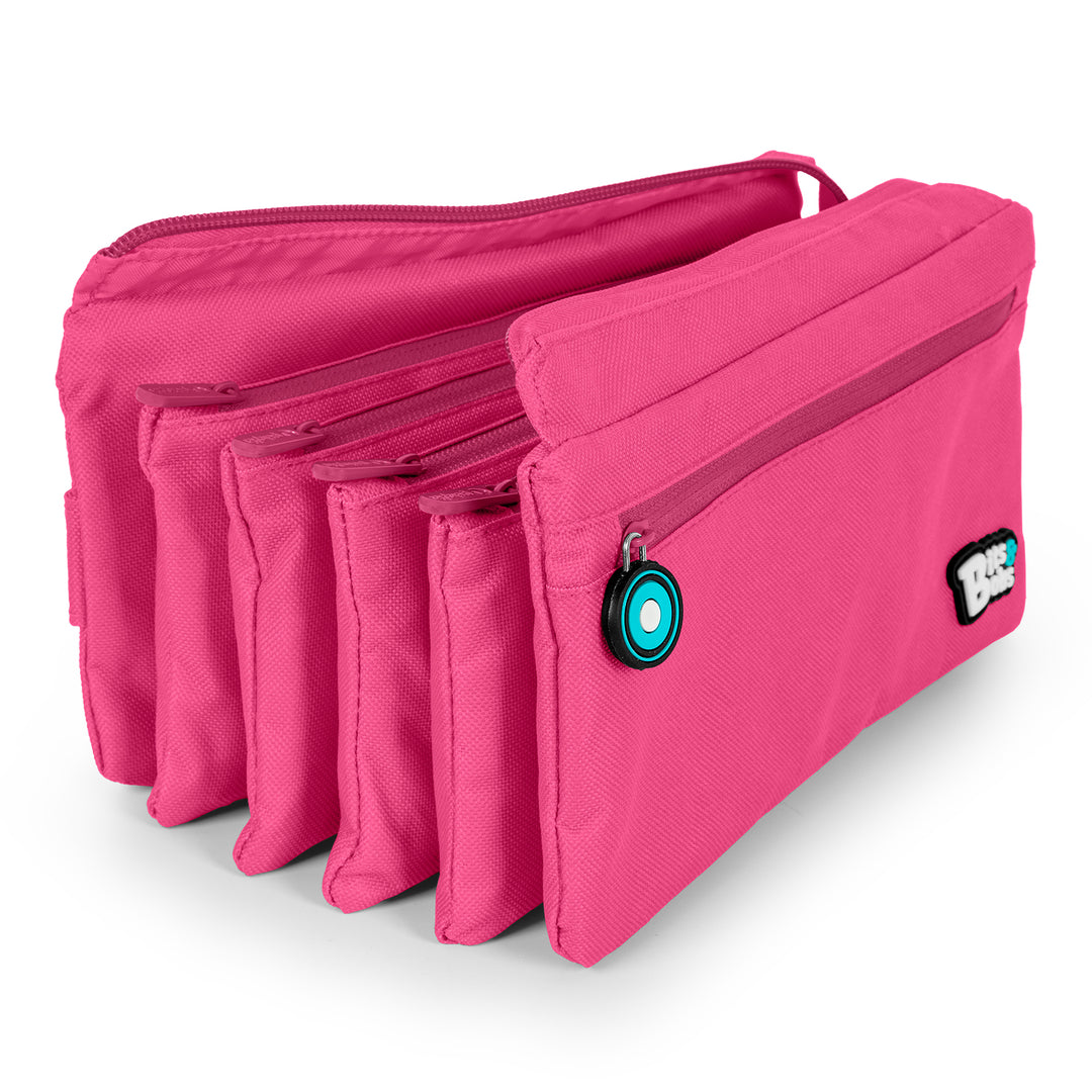 ColePack Eco36 - Estuche Cuadruple de 4 Cremalleras con Material Escolar Incluido. Fucsia