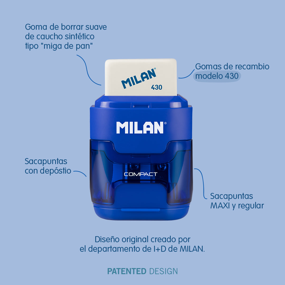 MILAN Vikings - Afilaborra Compact. Combinación de Goma y Sacapuntas Doble Azul