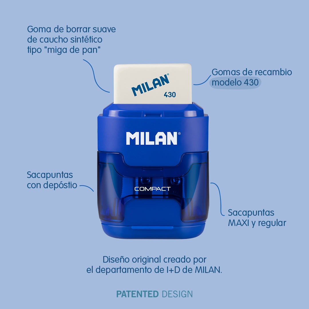 MILAN Vikings - Afilaborra Compact. Combinación de Goma y Sacapuntas Doble Verde