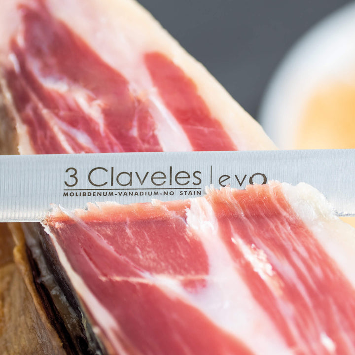 3 Claveles EVO - Set Cuchillo Jamonero Flexible de 25 cm con Chaira de 20 cm