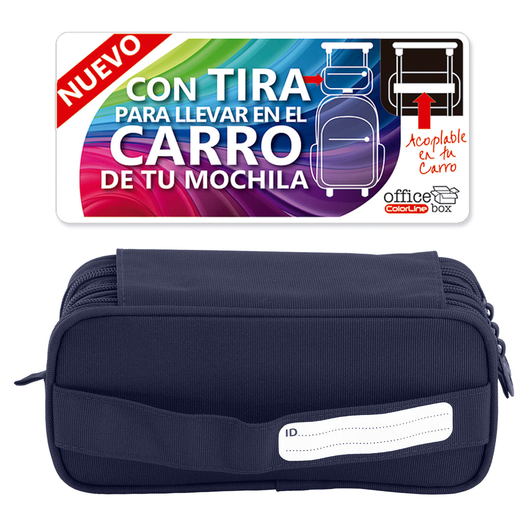 ColePack23 - Estuche Triple de 3 Cremalleras con Material Escolar Incluido. Azul Marino