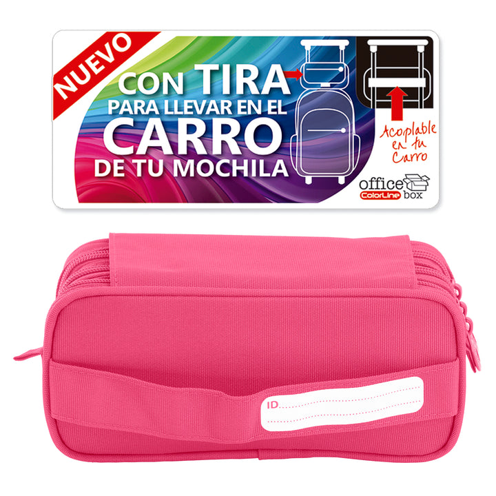 ColePack Eco - Estuche Triple de 3 Cremalleras con Material Escolar Incluido. Fucsia