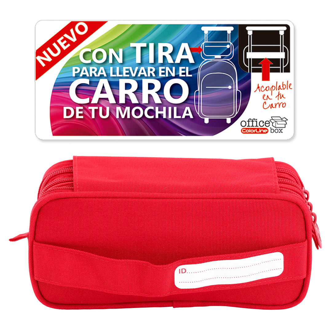 ColePack Eco - Estuche Triple de 3 Cremalleras con Material Escolar Incluido. Rojo