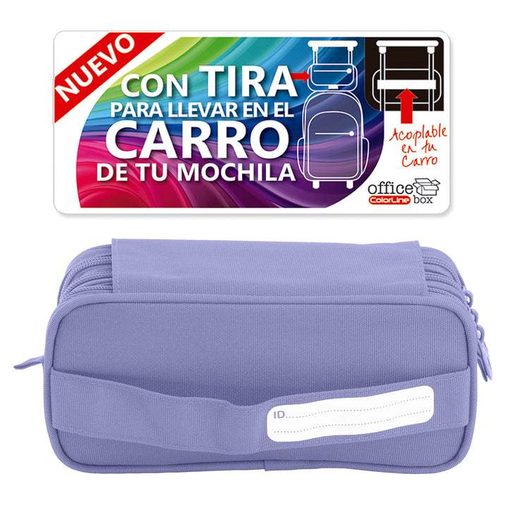 ColePack Eco - Estuche Triple de 3 Cremalleras con Material Escolar Incluido. Violeta