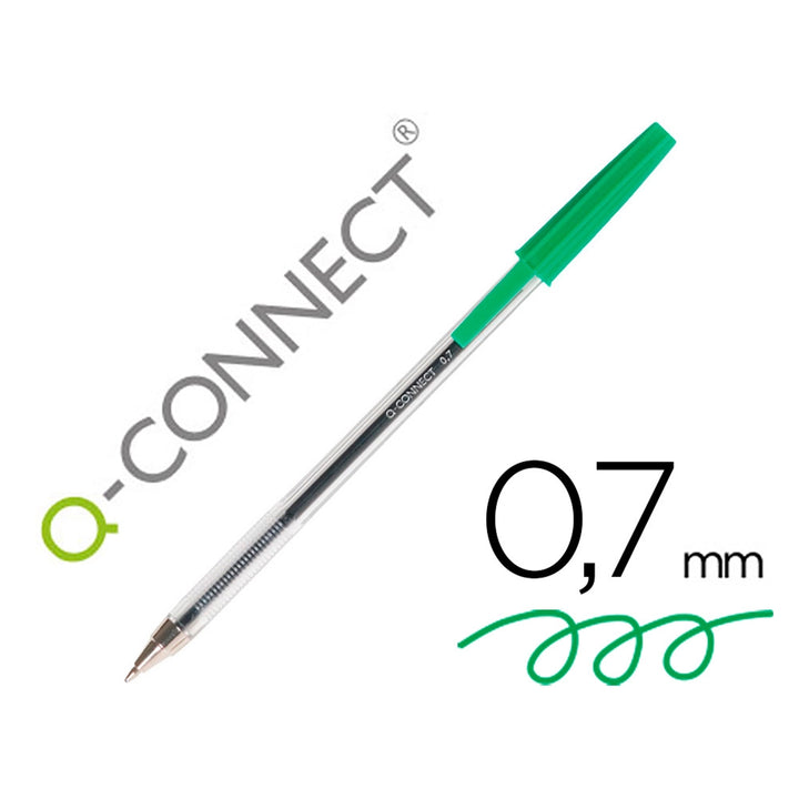 QCONNECT - Pack de 50 Bolígrafos Transparente de Color Verde