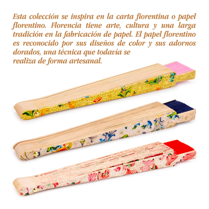 APARISI - Abanico Plegable de 23 cm en Madera Estampada. Carta Fioren Rosa