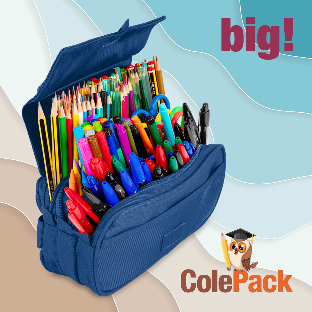 ColePack Eco36 - Estuche Cuadruple de 4 Cremalleras con Material Escolar Incluido. Amarillo