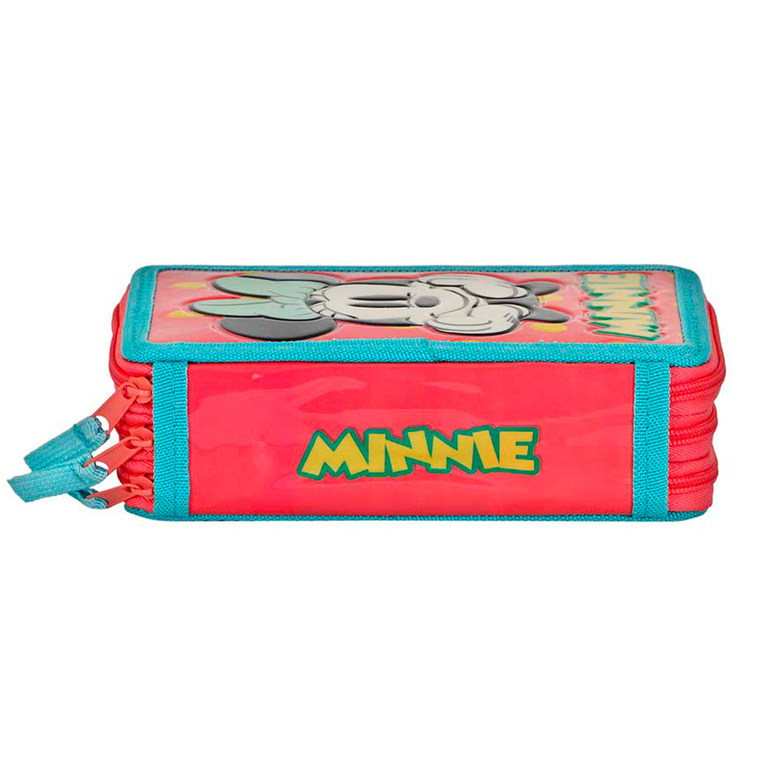 KARACTERMANIA - Estuche Plumier Triple Completo con 44 Piezas. Disney Minnie Mouse