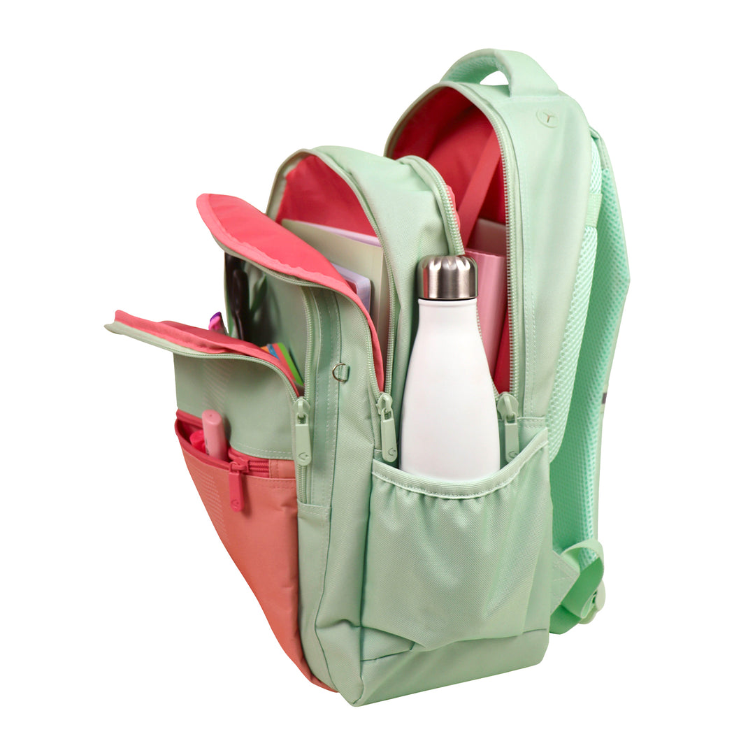 Grafoplás Kuru - Mochila Escolar 3 Cremalleras con Divisor para Portátil. Adaptable Carrito. Rosa