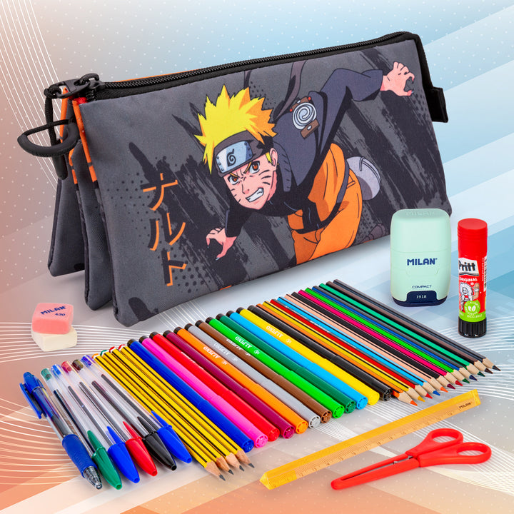 ColePack Naruto - Estuche Triple de 2 Cremalleras con Material Escolar. Shuriken
