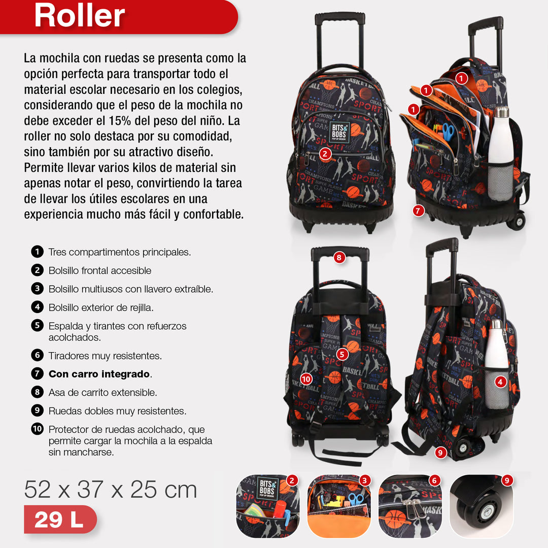 Grafoplás - Carrito Metalico para Mochilas Escolares. Desplegable hasta 91 cm. Color Plata