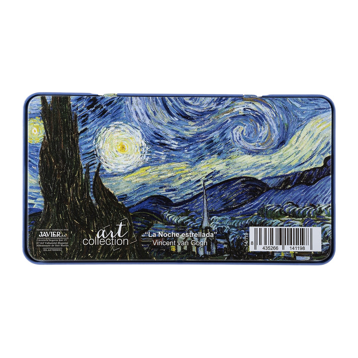 JAVIER Noche Estrellada - Caja Metálica con 12 Lápices de Colores de Doble Punta