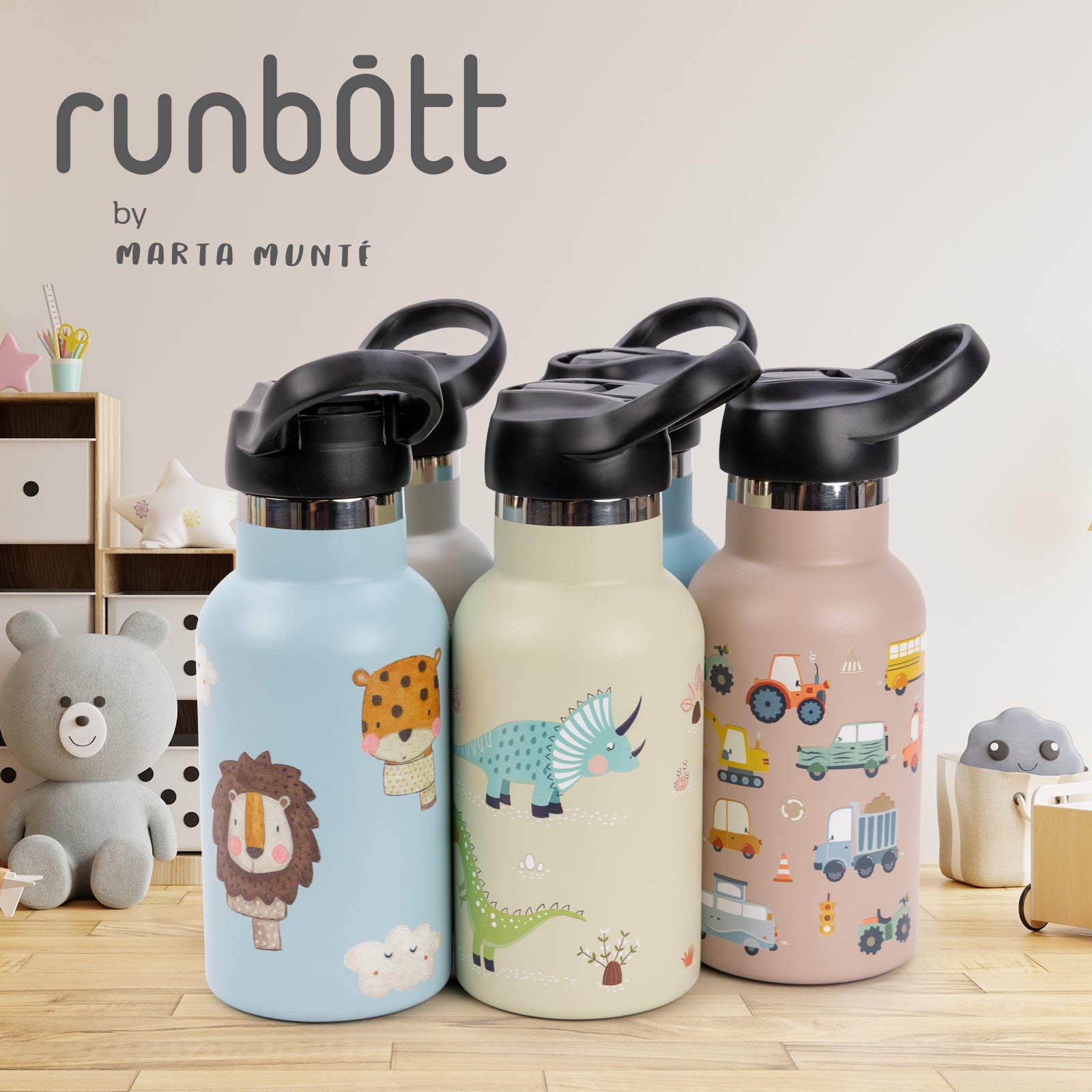 Runbott Marta Munté - Botella Térmica Infantil de 0.35L con Interior Cerámico. Road Topo