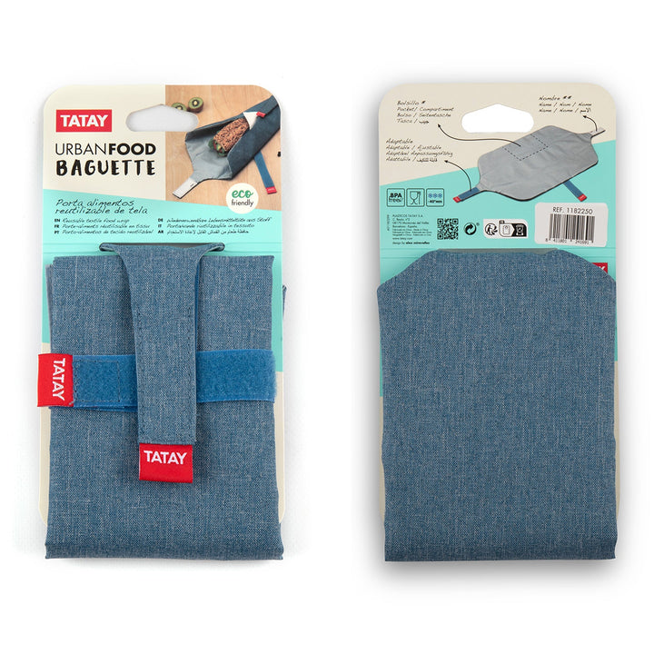 TATAY Urban Food Baguette - Porta Bocadillos Textil Reutilizable e Impermeable. Denim Blue