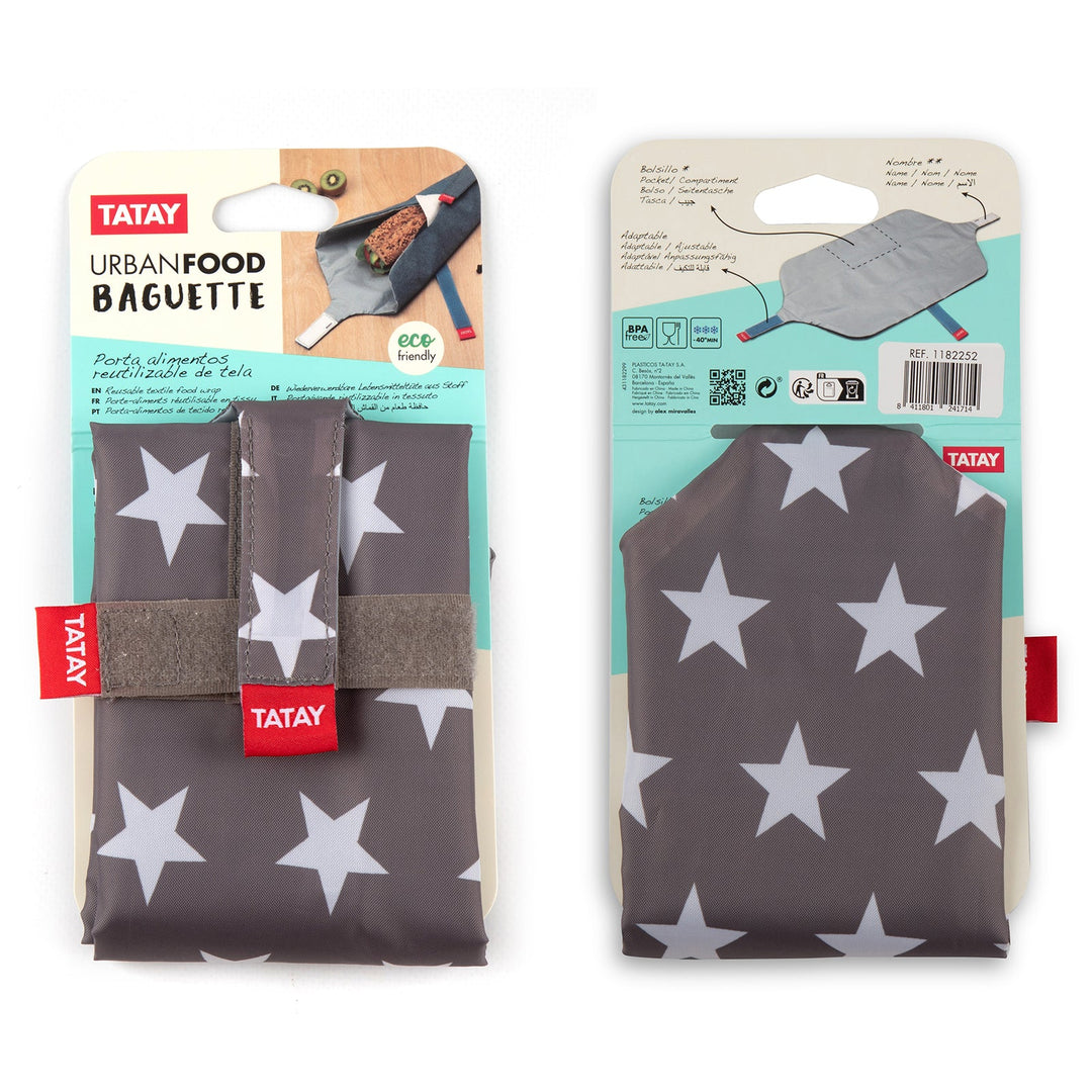 TATAY Urban Food Baguette - Porta Bocadillos Textil Reutilizable e Impermeable. Stars Grey