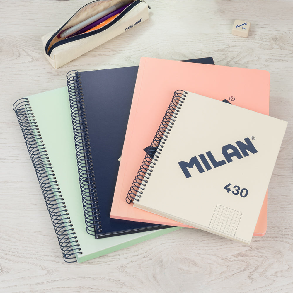 MILAN 430 - Cuaderno A4 Espiral y Tapa Dura. Papel Cuadriculado 120 Hojas 95gr Azul