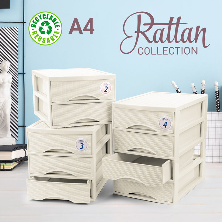 Plastic Forte Rattan - Cajonera de Sobremesa 3 Cajones en Plástico. Hueso