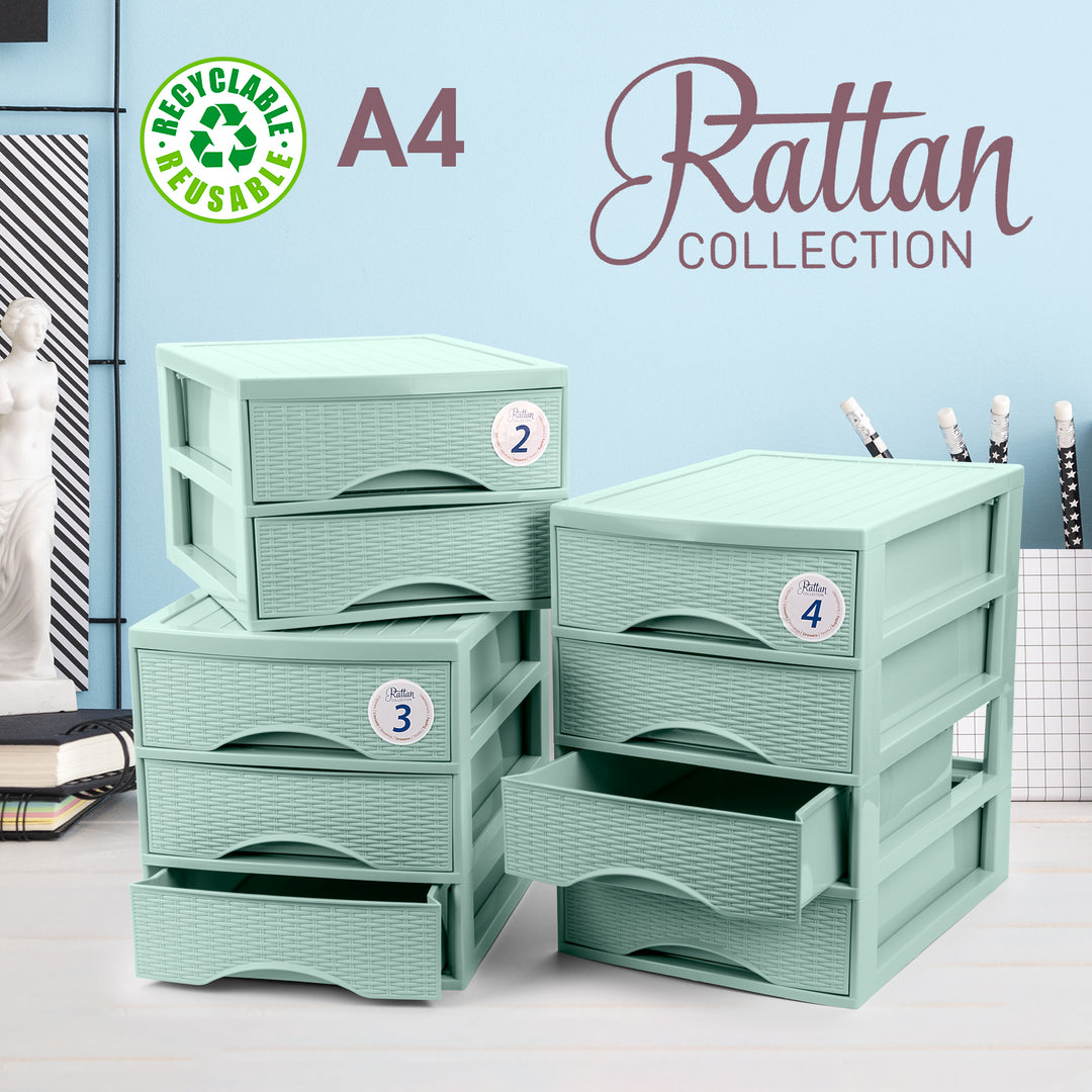 Plastic Forte Rattan - Cajonera de Sobremesa 2 Cajones en Plástico. Verde