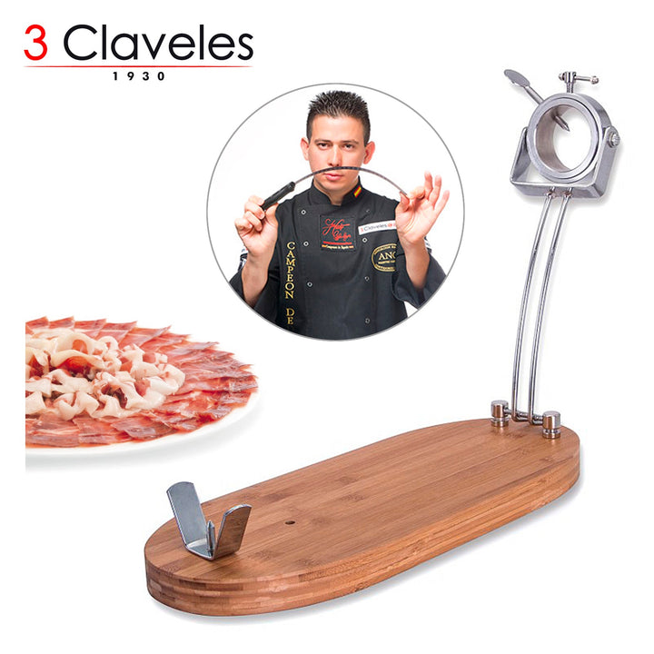 3 Claveles 01733 - Soporte Jamonero Plegable en Bamboo y Metal con Cabezal Giratorio