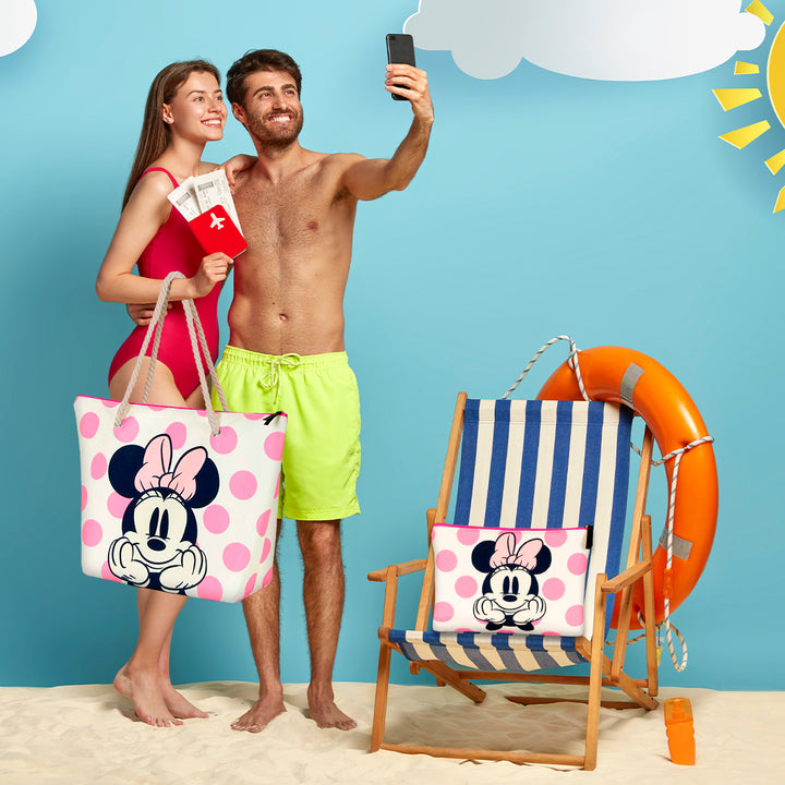 KARACTERMANIA - Bolsa de Playa Soleil con Neceser de Regalo. Mickey Mouse Fruits