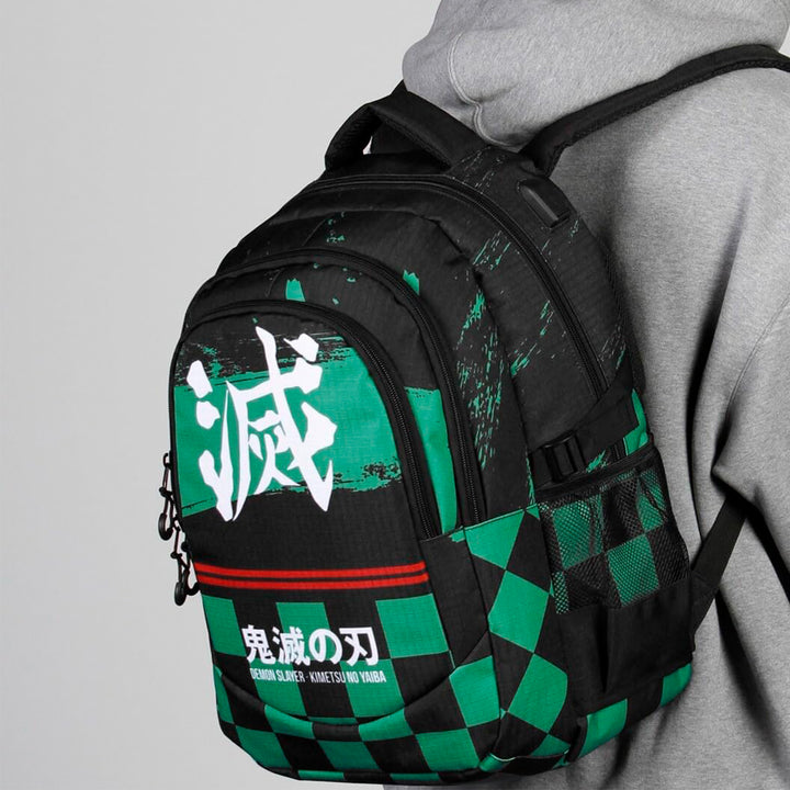 DEMON SLAYER Sutoriku - Mochila Escolar Impermeable Running Plus para Portatil y USB. Verde