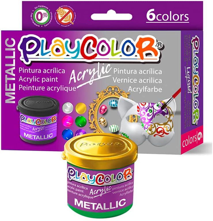 INSTANT - Pintura Acrilica Playcolor Acrylic Metallic 40 ML Caja de 6 Unidades Colores Surtidos